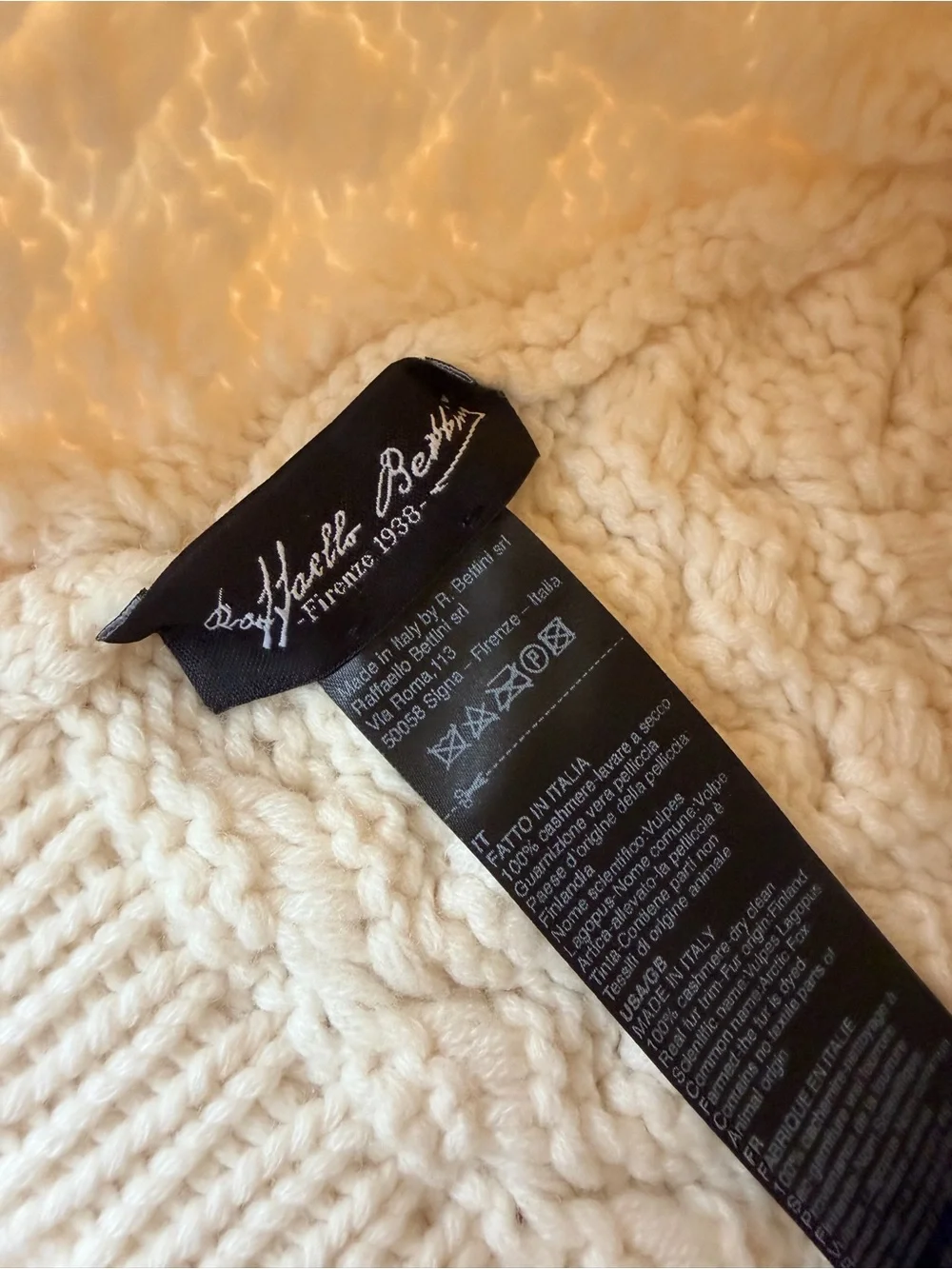 Raffaello Bettini Genuine Fox Fur Pom Hat with Cashmere Cable Knit